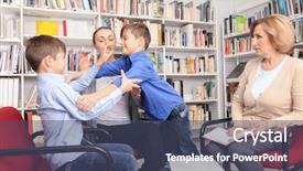  Presentation with young children - Slide set featuring mother and children on meeting background and a ocean colored foreground