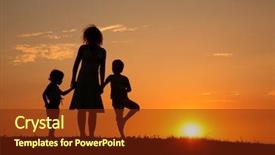  Presentation with children silhouette - Theme with mother and children on sunset background and a tawny brown colored foreground