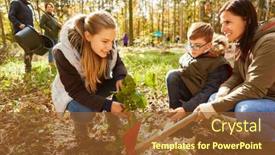  Presentation with trees - PPT theme consisting of mother-and-children-planting-trees background and a tawny brown colored foreground