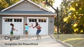  Presentation with children playing - Audience pleasing PPT theme consisting of mother and children playing basketball backdrop and a lemonade colored foreground