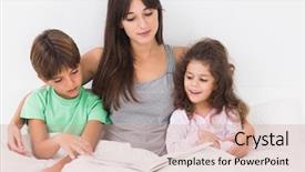  Presentation with children reading - PPT theme with mother and children reading storybook background and a  colored foreground