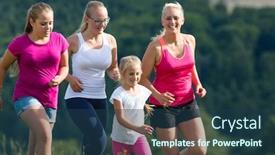  Presentation with children fitness - Colorful PPT theme enhanced with mother and children running for better fitness jogging in summer backdrop and a ocean colored foreground