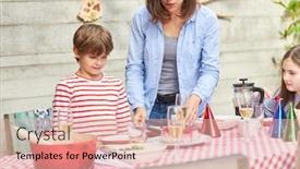 Presentation with summer party - Colorful slide set enhanced with mother-and-children-together backdrop and a lemonade colored foreground