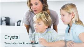  Presentation with children bully - Audience pleasing presentation theme consisting of mother and children using laptop backdrop and a sky blue colored foreground