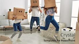  Presentation with cardboard - Slide deck with mother-and-couple-playing background and a light gray colored foreground