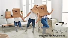  Presentation with cardboard - Presentation design consisting of mother-and-couple-playing background and a light gray colored foreground