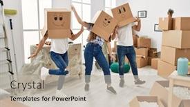  Presentation with cardboard - Presentation having mother-and-couple-playing background and a light gray colored foreground