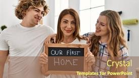  Presentation with first - PPT theme enhanced with mother-and-couple-smiling-confident background and a  colored foreground