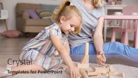  Presentation with building blocks - Audience pleasing slide set consisting of mother and cute little girl playing with building blocks at home backdrop and a coral colored foreground