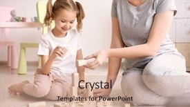  Presentation with building blocks - PPT theme consisting of mother and cute little girl background and a coral colored foreground