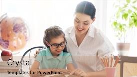  Presentation with school family - PPT theme enhanced with mother and daughter are reading background and a coral colored foreground