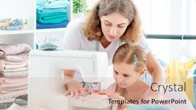  Presentation with sewing machine safety - Audience pleasing presentation consisting of mother-and-daughter-are-sewing backdrop and a coral colored foreground