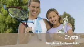  Presentation with daughter - Cool new slide deck with tennis net with trophy backdrop and a coral colored foreground