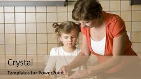  Presentation with baking cookies - Colorful PPT layouts enhanced with mother and daughter baking christmas cookies backdrop and a coral colored foreground