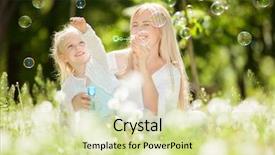  Presentation with displaying a happy mother cudd - Presentation theme with mother and daughter blowing bubbles background and a soft green colored foreground