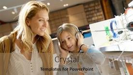  Presentation with multimedia - PPT layouts enhanced with mother-and-daughter-checking-music background and a coral colored foreground