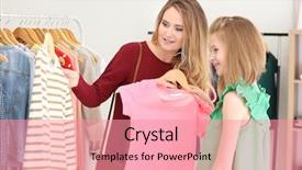  Presentation with clothes shop - Cool new PPT theme with mother and daughter choosing clothes backdrop and a coral colored foreground