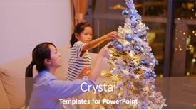  Presentation with decorate - Slide deck having mother and daughter decorate the christmas tree together at home background and a coral colored foreground