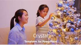  Presentation with decorate - PPT theme with mother and daughter decorate the christmas tree together at home background and a coral colored foreground