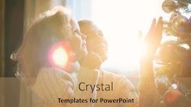  Presentation with decorate - Presentation theme featuring mother and daughter decorate a christmas tree against the window with a setting sun and bright sunlight background and a coral colored foreground