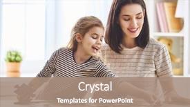  Presentation with puzzle family - PPT theme having mother and daughter do puzzle background and a coral colored foreground
