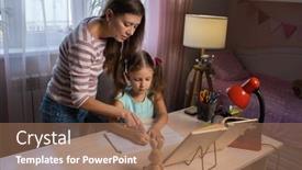  Presentation with mom daughter - Presentation theme featuring mother-and-daughter-doing-homework background and a coral colored foreground