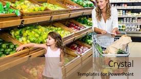  Presentation with grocery store - PPT layouts with mother and daughter doing shopping background and a coral colored foreground