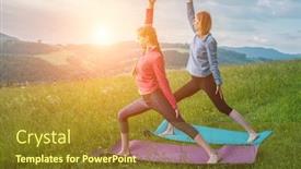  Presentation with morning sunrise - Slide deck enhanced with mother-and-daughter-doing-yoga background and a gold colored foreground