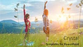  Presentation with morning sunrise - Beautiful PPT theme featuring mother-and-daughter-doing-yoga backdrop and a yellow colored foreground