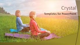  Presentation with morning sunrise - Presentation design having mother-and-daughter-doing-yoga background and a lemonade colored foreground