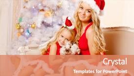  Presentation with family tree - Amazing PPT theme having mother and daughter dressed as santa celebrate christmas family at the christmas tree woman and girl celebrate new year with bunny backdrop and a coral colored foreground