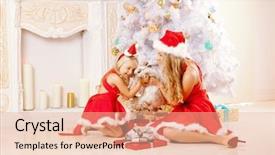  Presentation with family tree - Amazing slide set having mother and daughter dressed as santa celebrate christmas family at the christmas tree woman and girl celebrate new year with bunny backdrop and a coral colored foreground