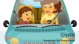  Presentation with daughter - Beautiful presentation theme featuring mother and daughter driving - eps backdrop and a seafoam green colored foreground