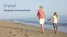  Presentation with walk - Cool new PPT theme with mother and daughter enjoying walk along beach backdrop and a sky blue colored foreground