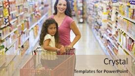  Presentation with online grocery shopping - Colorful presentation theme enhanced with mother and daughter grocery shopping backdrop and a coral colored foreground