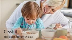  Presentation with kitchen remodelig - Beautiful PPT theme featuring mother and daughter having breakfast backdrop and a coral colored foreground