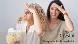  Presentation with hand holding flowers - Presentation theme consisting of mother-and-daughter-holding-bouquet background and a coral colored foreground