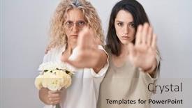  Presentation with hand holding flowers - Presentation theme consisting of mother-and-daughter-holding-bouquet background and a coral colored foreground