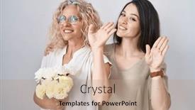  Presentation with saying - Presentation theme having mother-and-daughter-holding-bouquet background and a coral colored foreground