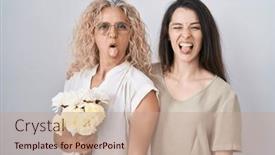  Presentation with emotion - Slide set consisting of mother-and-daughter-holding-bouquet background and a coral colored foreground