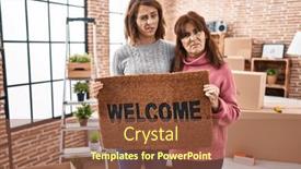  Presentation with welcome - Slide set having mother-and-daughter-holding-welcome background and a tawny brown colored foreground