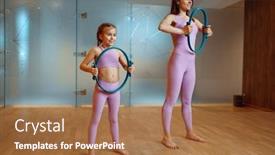  Presentation with pilates - Colorful presentation design enhanced with mother-and-daughter-in-gym backdrop and a coral colored foreground