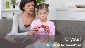  Presentation with knitting - Beautiful presentation theme featuring mother-and-daughter-knitting backdrop and a dark gray colored foreground