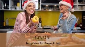  Presentation with atmosphere - PPT layouts consisting of mother-and-daughter-laughing background and a coral colored foreground