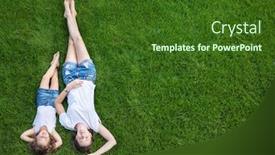  Presentation with daughter mother - PPT theme enhanced with mother and daughter lying on the grass background and a forest green colored foreground