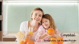  Presentation with orange juice - Presentation theme with mother and daughter make orange juice on a juicer background and a coral colored foreground