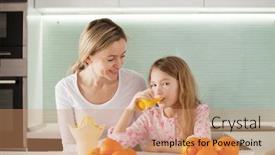  Presentation with orange juice - Slide set featuring mother and daughter make orange juice on a juicer background and a coral colored foreground