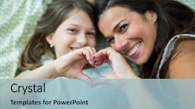  Presentation with shape heart - Audience pleasing presentation design consisting of mother and daughter making heart backdrop and a light blue colored foreground