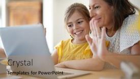  Presentation with online meeting - Presentation theme having mother-and-daughter-meeting background and a coral colored foreground