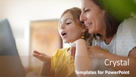  Presentation with online meeting - PPT theme enhanced with mother-and-daughter-meeting background and a coral colored foreground